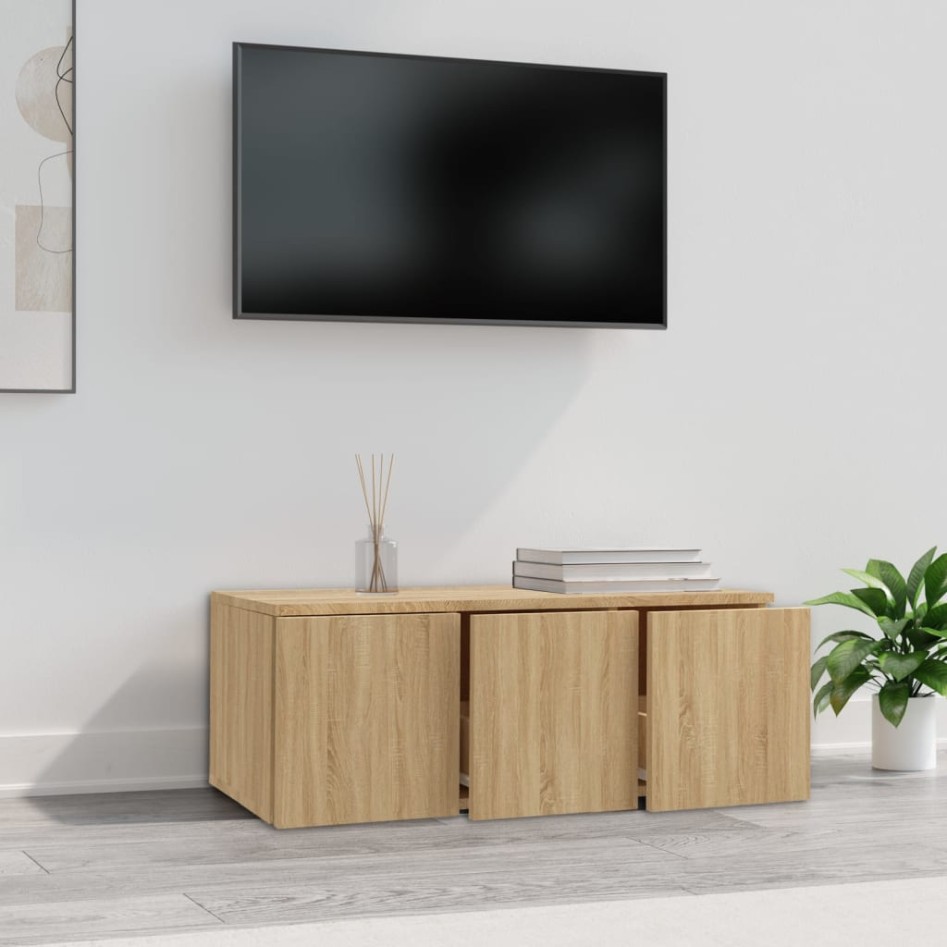 Mueble de TV madera contrachapada color roble 80x34x30