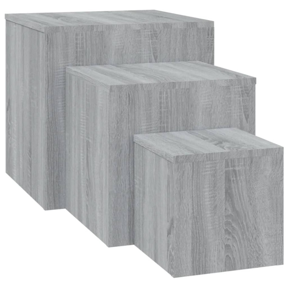 Mesitas auxiliares 3 piezas madera contrachapada gris