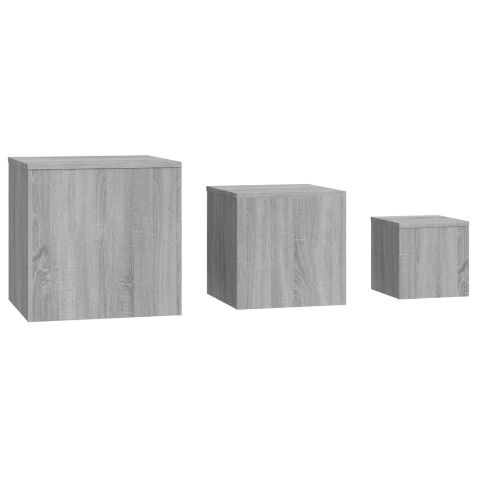 Mesitas auxiliares 3 piezas madera contrachapada gris