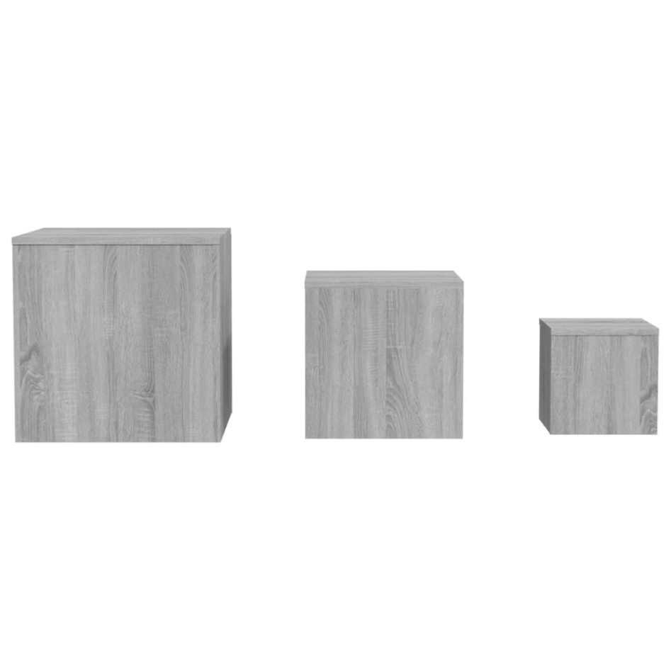 Mesitas auxiliares 3 piezas madera contrachapada gris