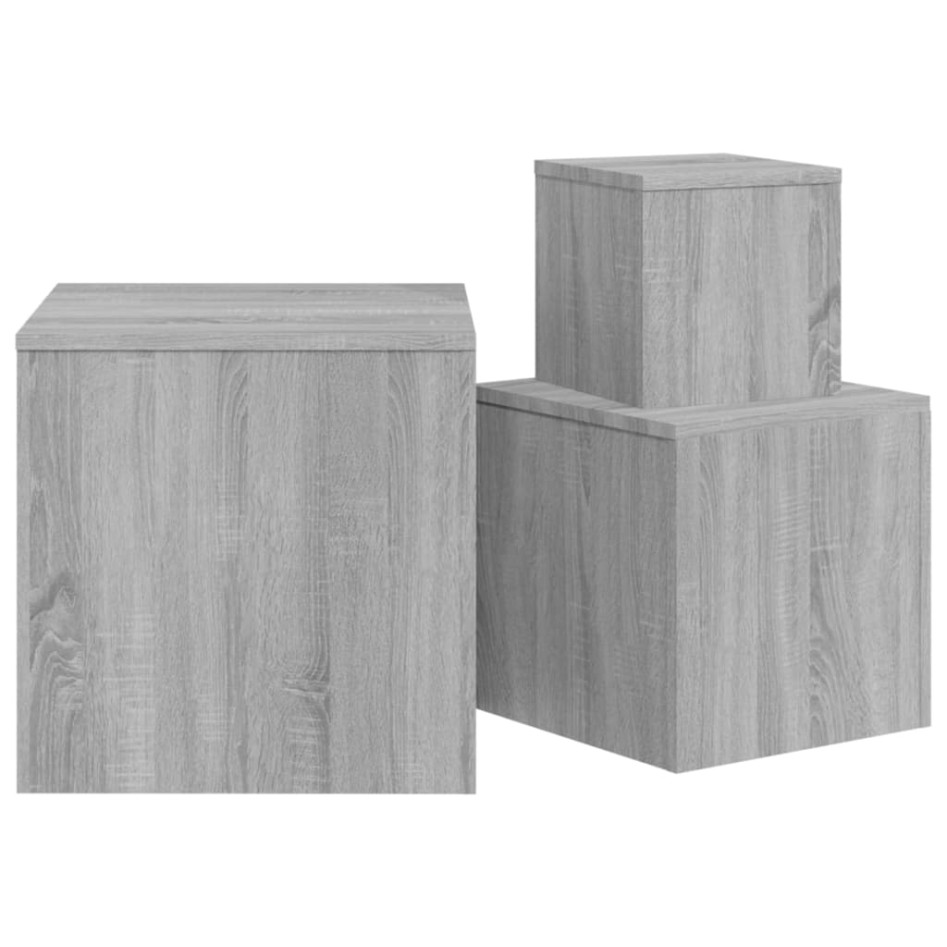 Mesitas auxiliares 3 piezas madera contrachapada gris