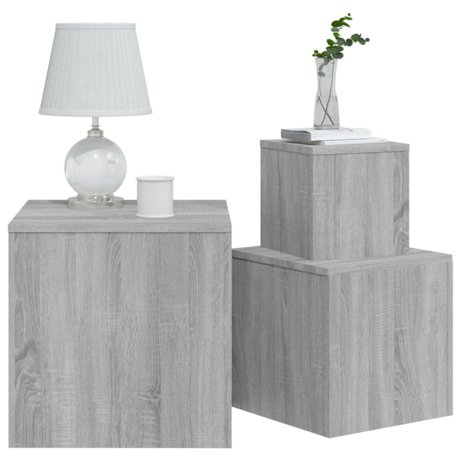 Mesitas auxiliares 3 piezas madera contrachapada gris