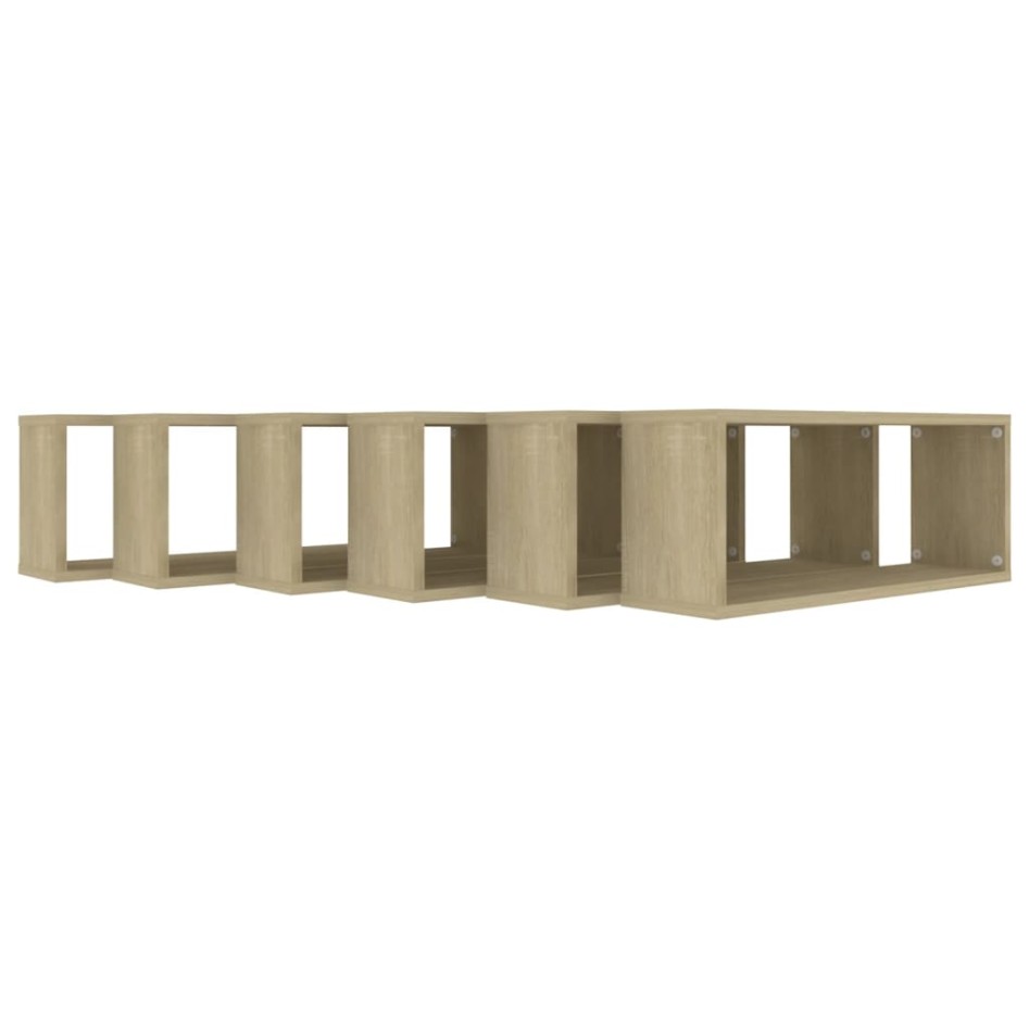 Estante cubo pared 6 uds contrachapado roble Sonoma 60x15x23