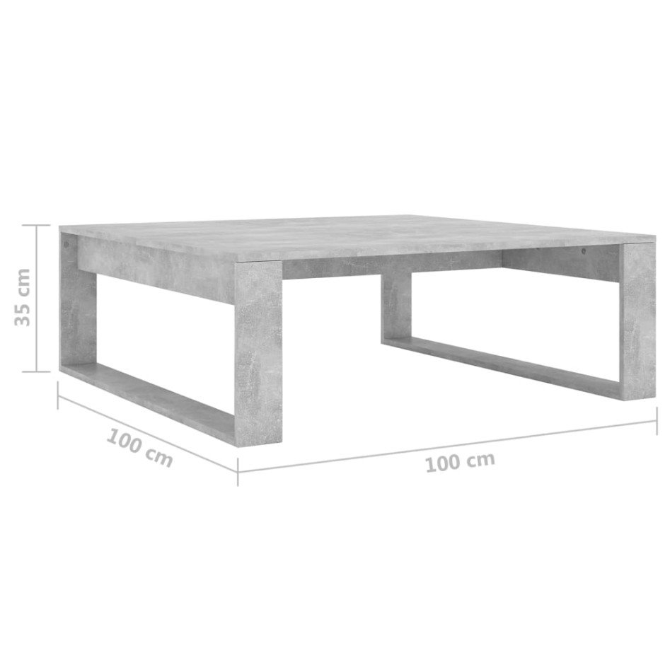 Mesa de centro madera de ingeniería gris hormigón 100x100x35