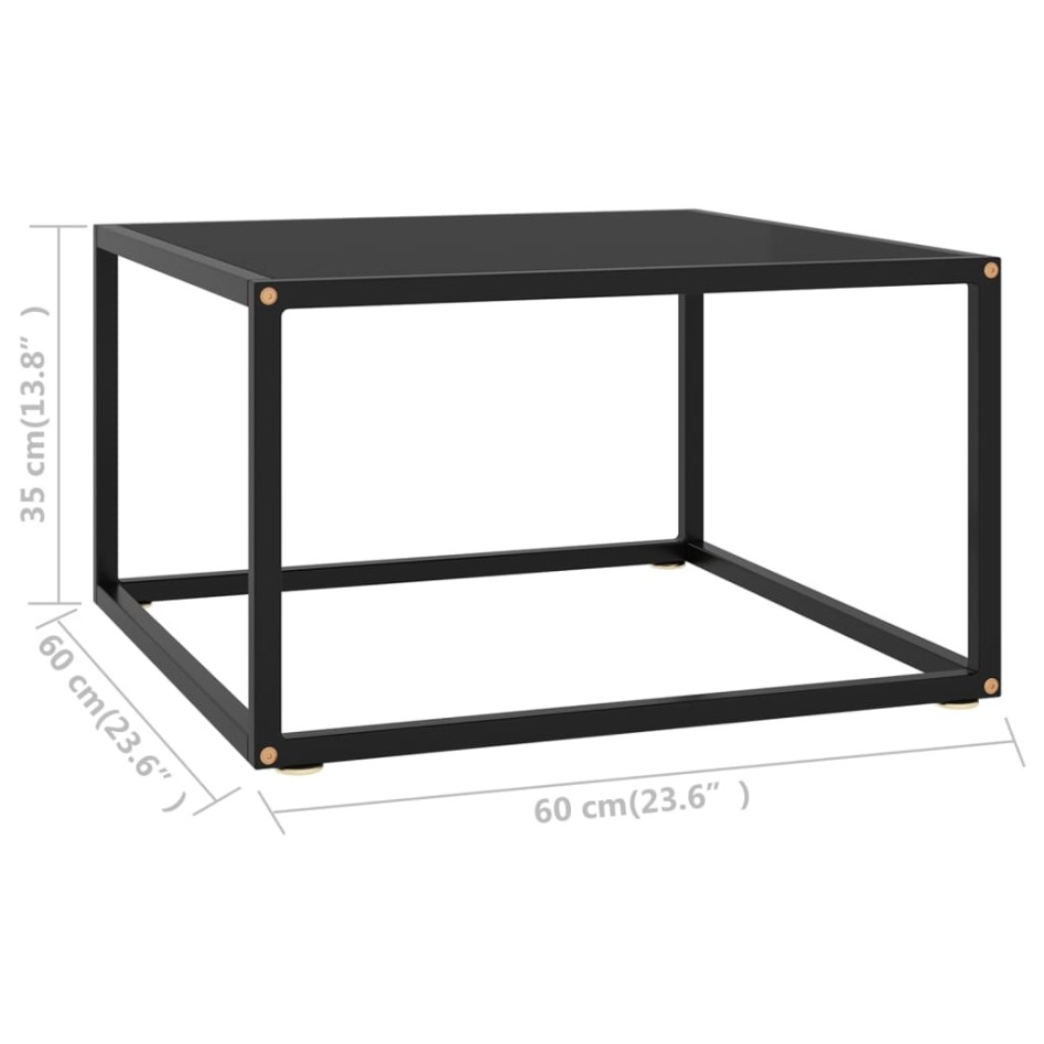 Mesa de centro negra con vidrio negro 60x60x35