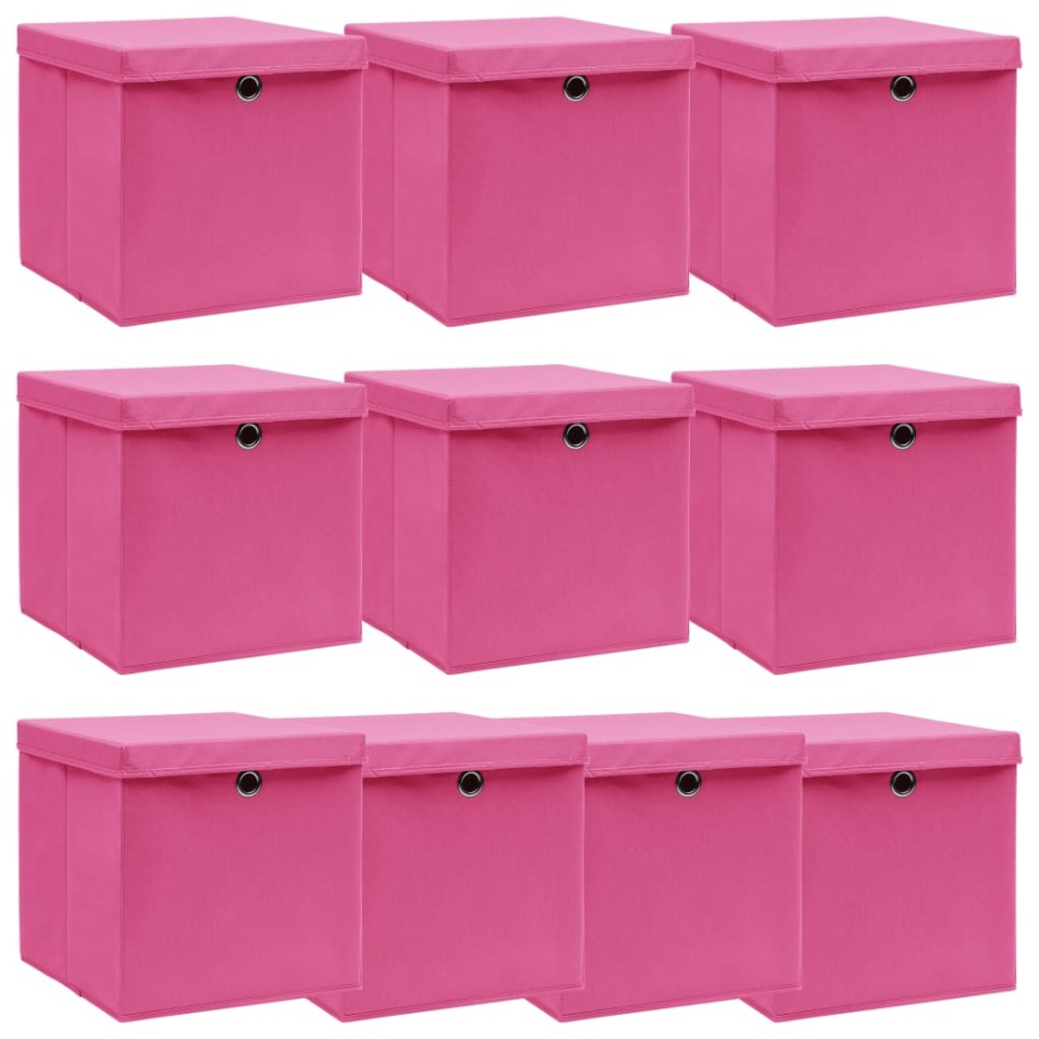 Cajas de almacenaje con tapas 10 uds tela rosa 32x32x32