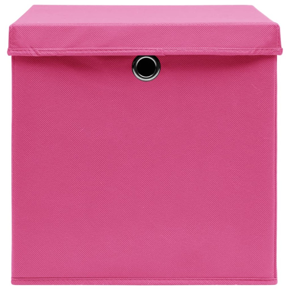 Cajas de almacenaje con tapas 10 uds tela rosa 32x32x32