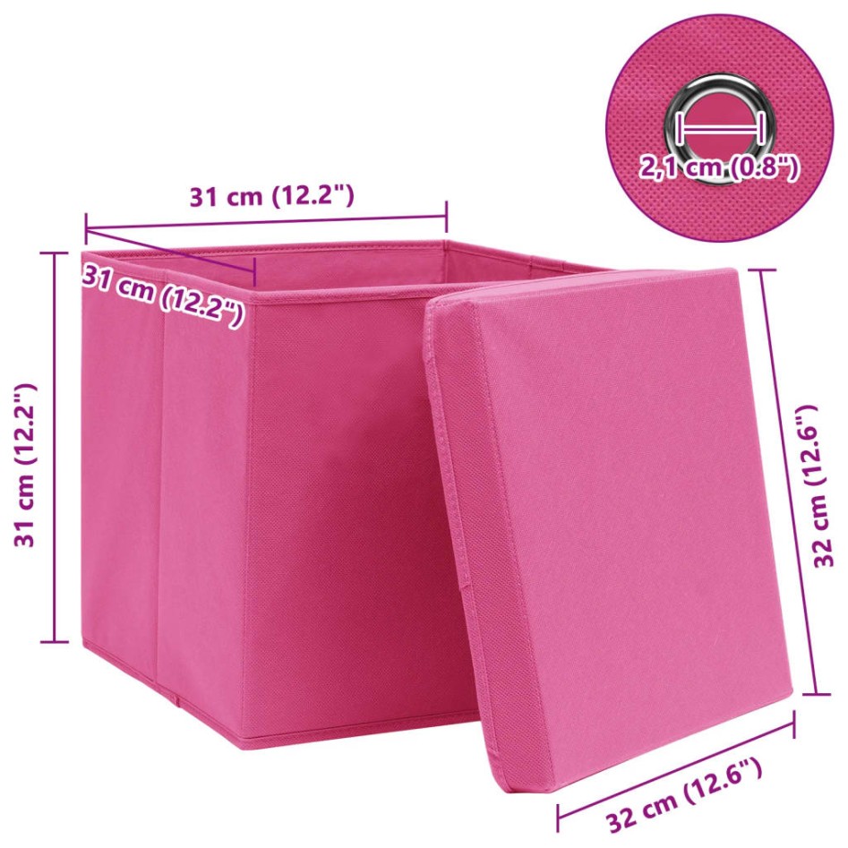 Cajas de almacenaje con tapas 10 uds tela rosa 32x32x32