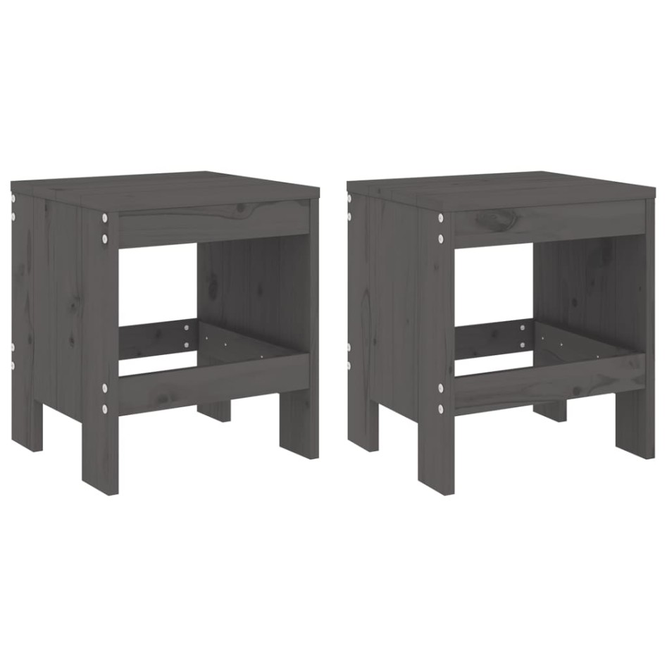 Taburetes de jardín 2 uds madera maciza pino gris 40x36x45