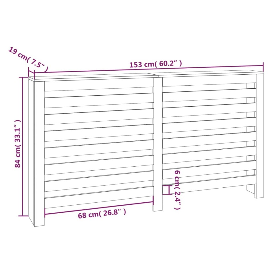 Cubierta de radiador madera maciza de pino 153x19x84