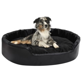 Cama para perros felpa y cuero sintético negra 90x79x20