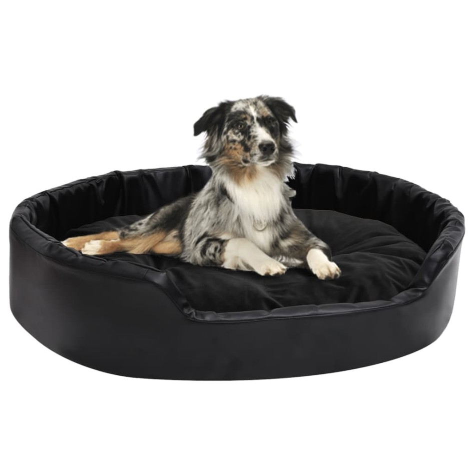 Cama para perros felpa y cuero sintético negra 90x79x20