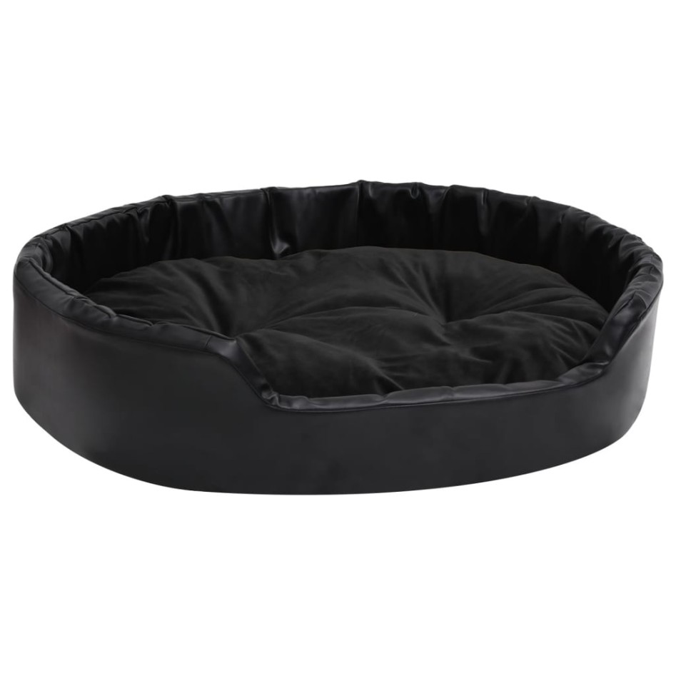 Cama para perros felpa y cuero sintético negra 90x79x20