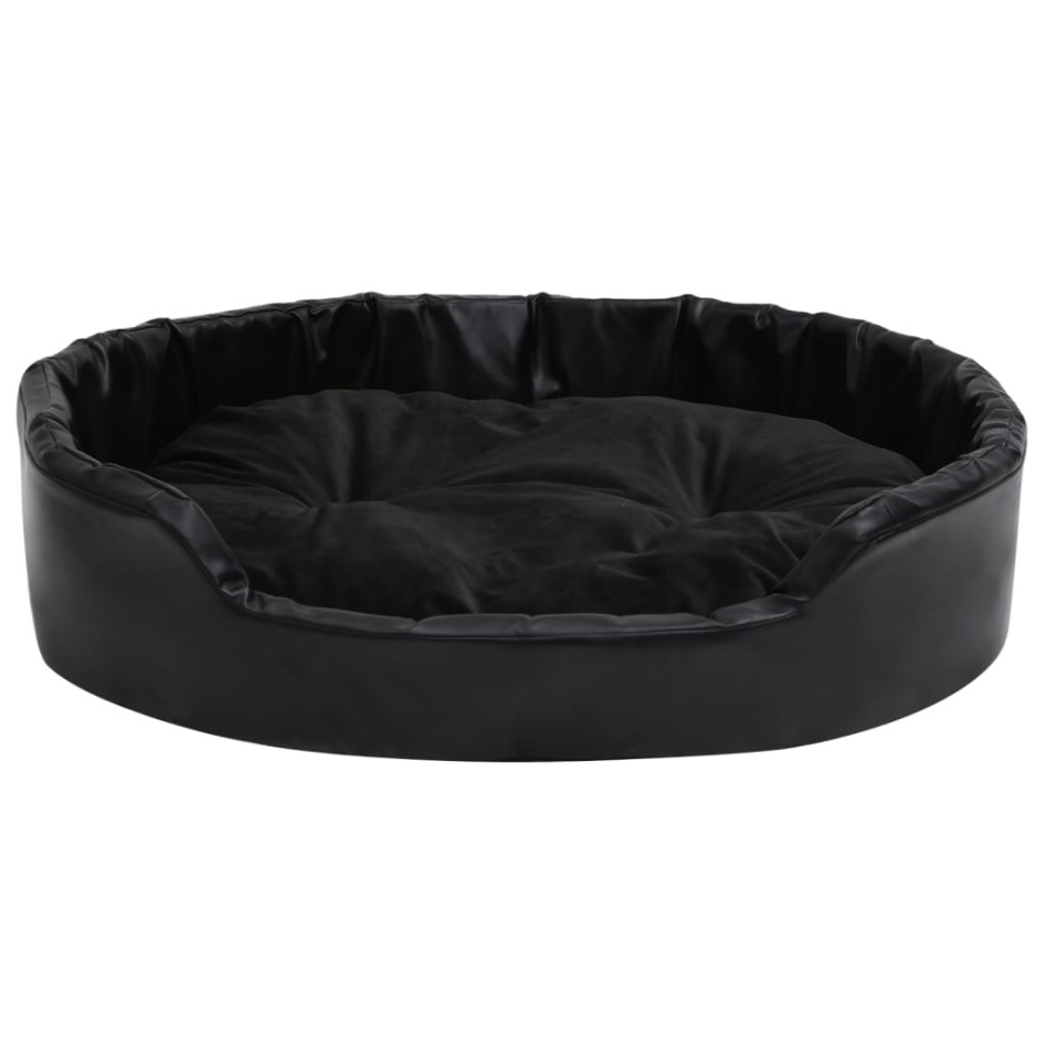 Cama para perros felpa y cuero sintético negra 90x79x20