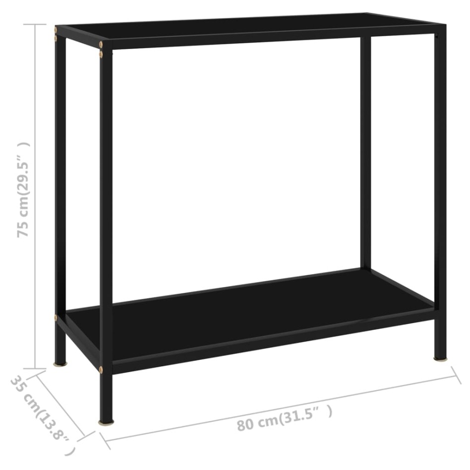 Mesa de consola negro vidrio templado 80x35x75