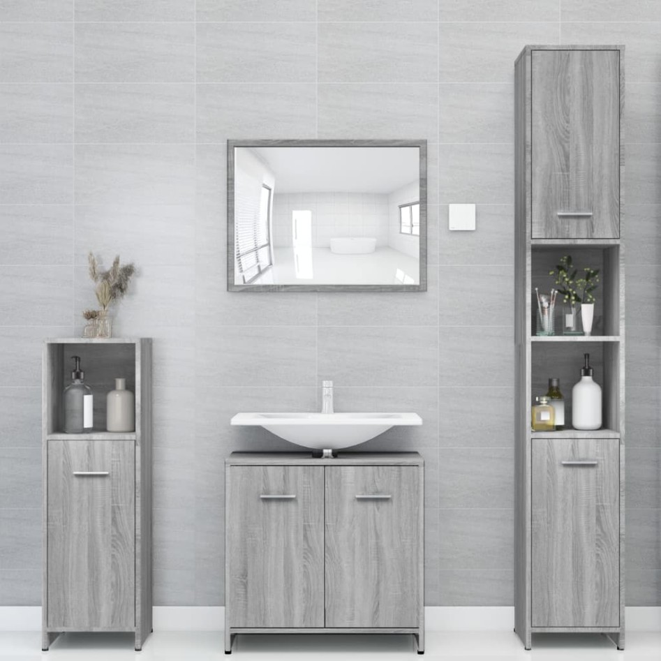 Armario de baño madera contrachapada gris Sonoma 30x30x183,5