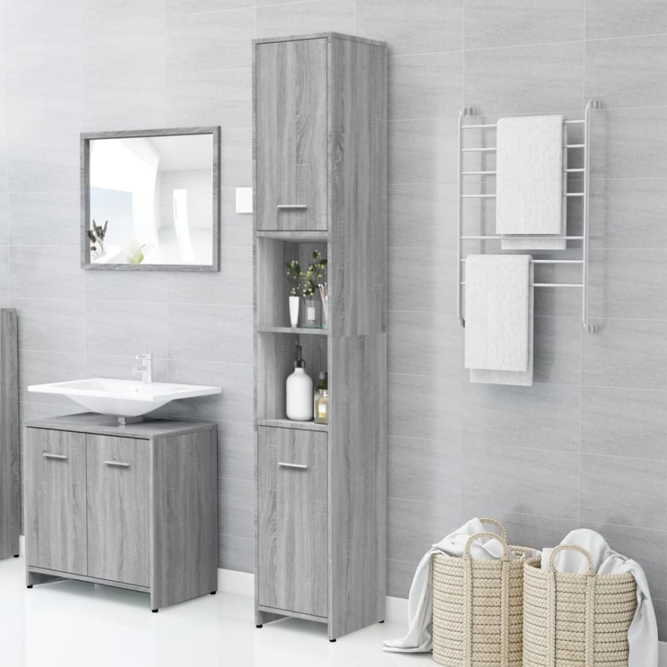 Armario de baño madera contrachapada gris Sonoma 30x30x183,5
