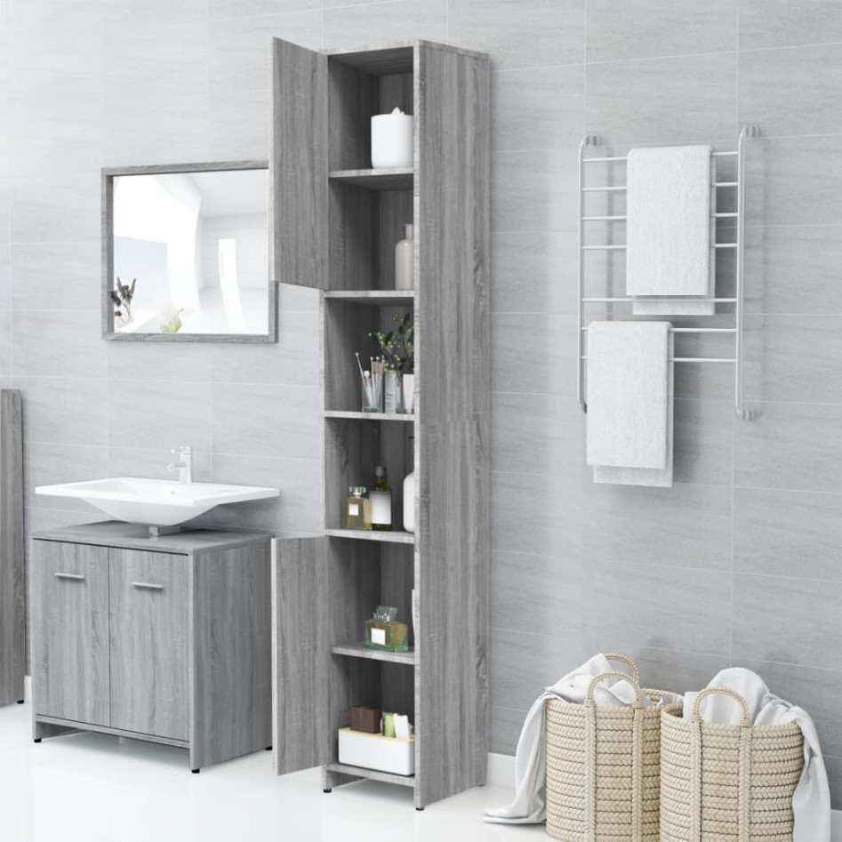 Armario de baño madera contrachapada gris Sonoma 30x30x183,5