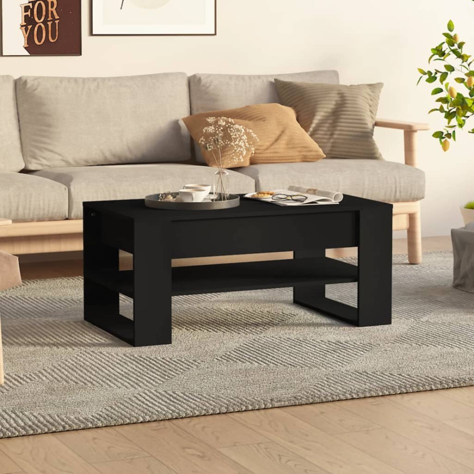 Mesa de centro madera de ingeniería negro 102x55x45