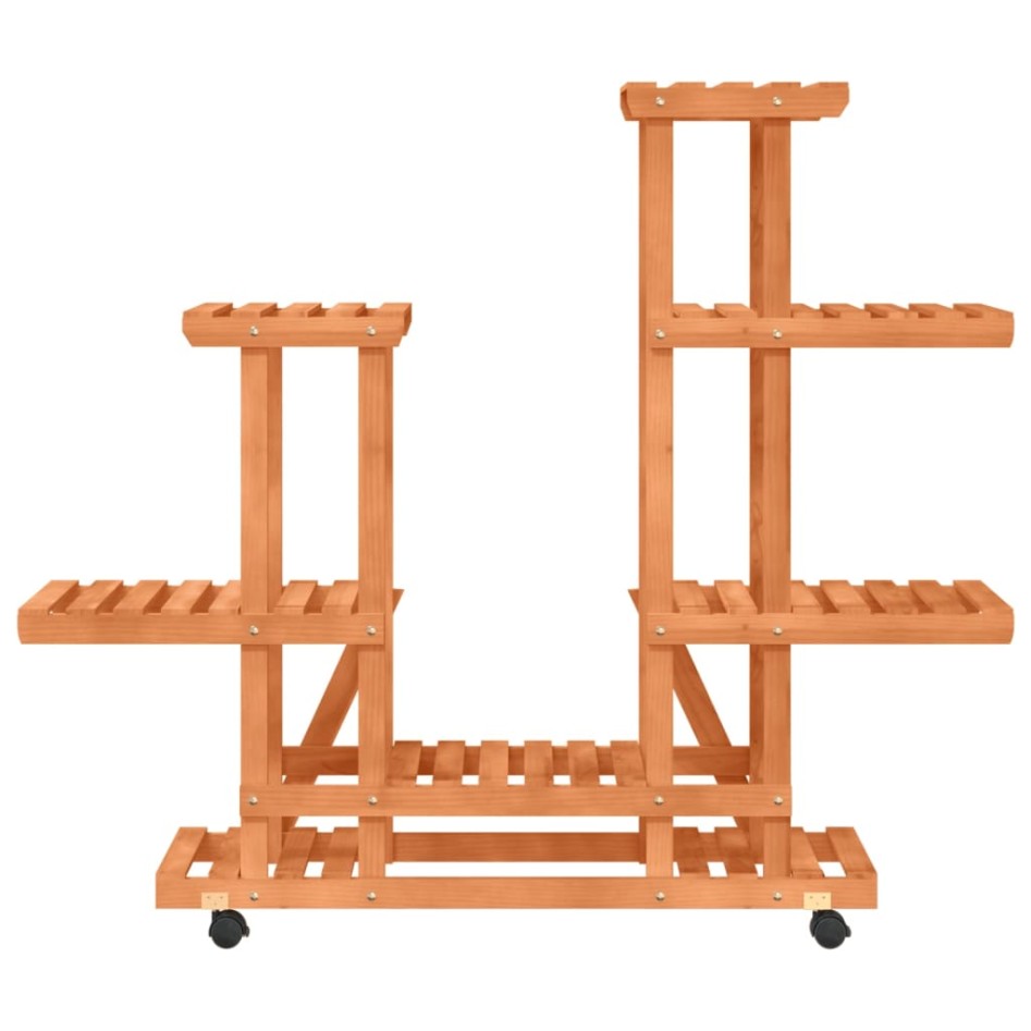 Soporte de flores con ruedas madera maciza abeto 95x25x101