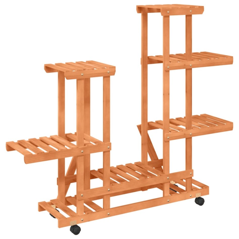 Soporte de flores con ruedas madera maciza abeto 95x25x101