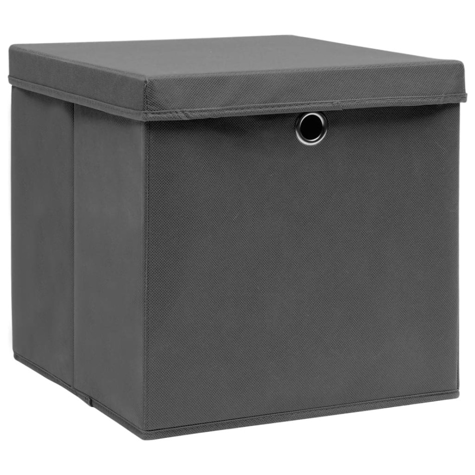Cajas de almacenaje con tapas 10 uds tela gris 32x32x32