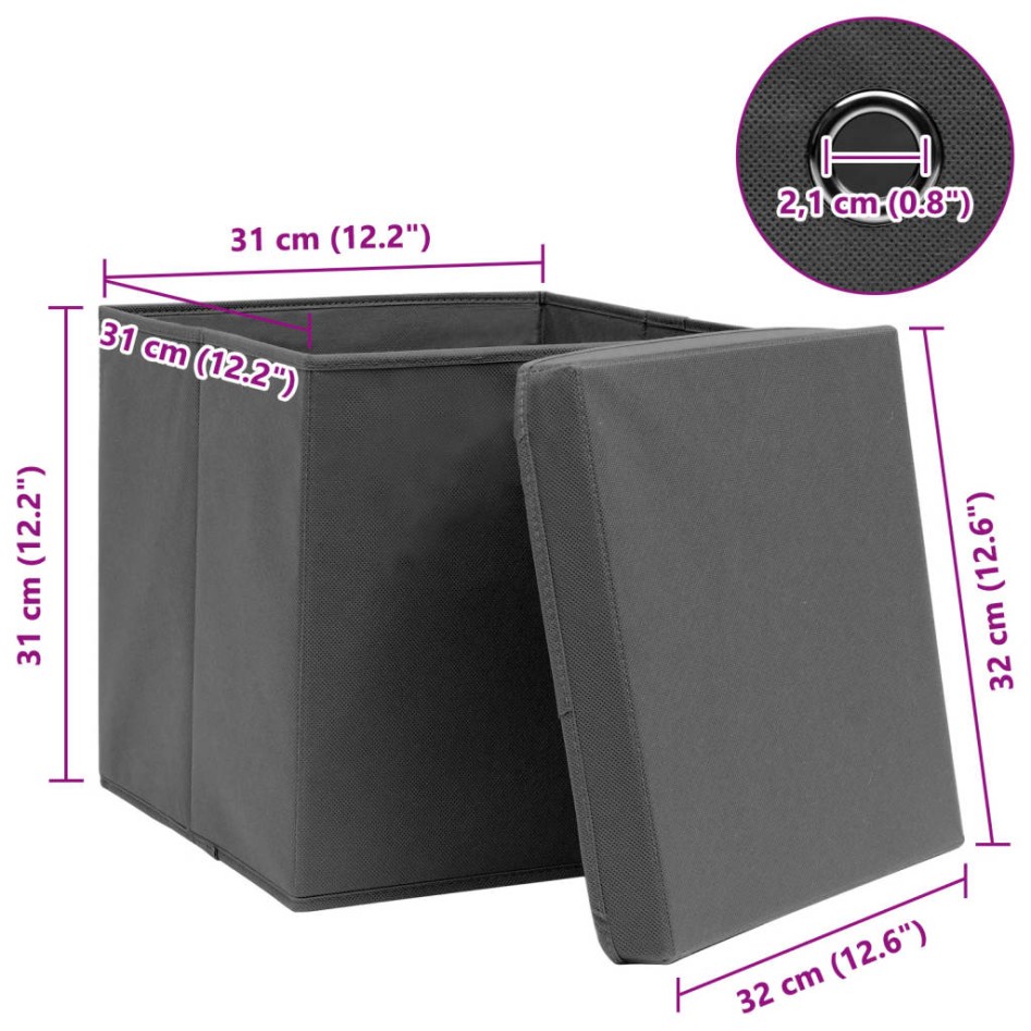 Cajas de almacenaje con tapas 10 uds tela gris 32x32x32