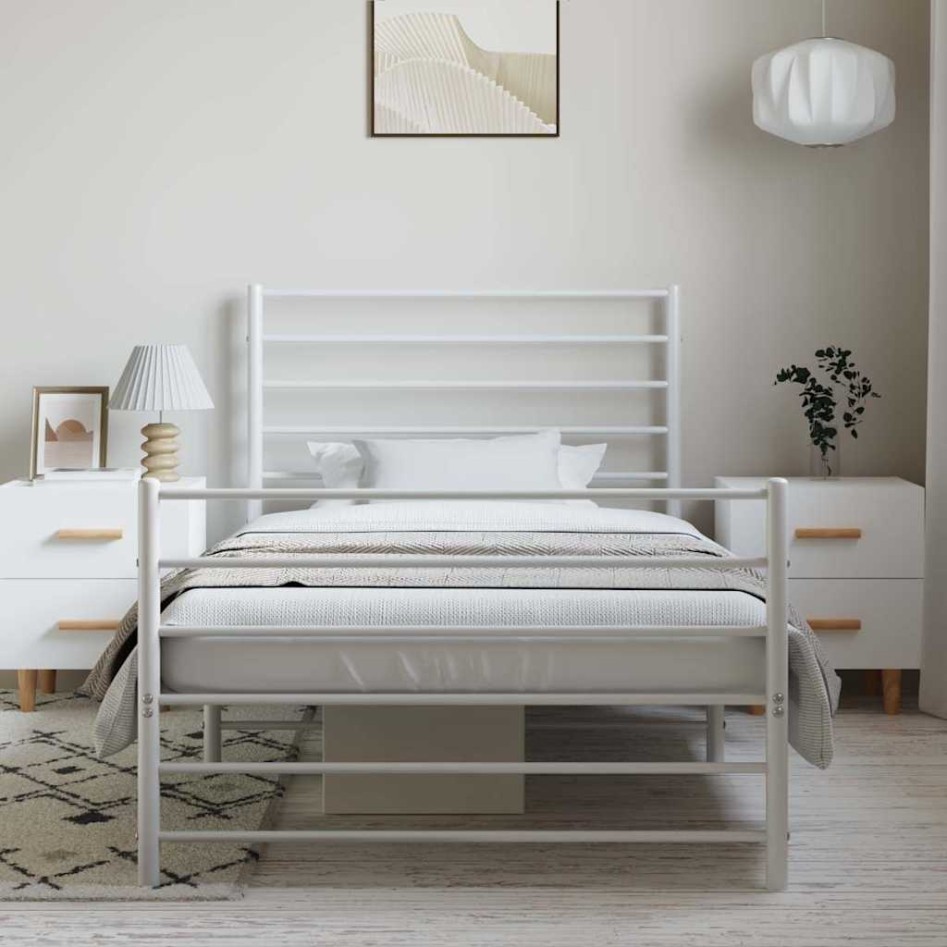 Estructura cama sin colchón con estribo metal blanco 100x200
