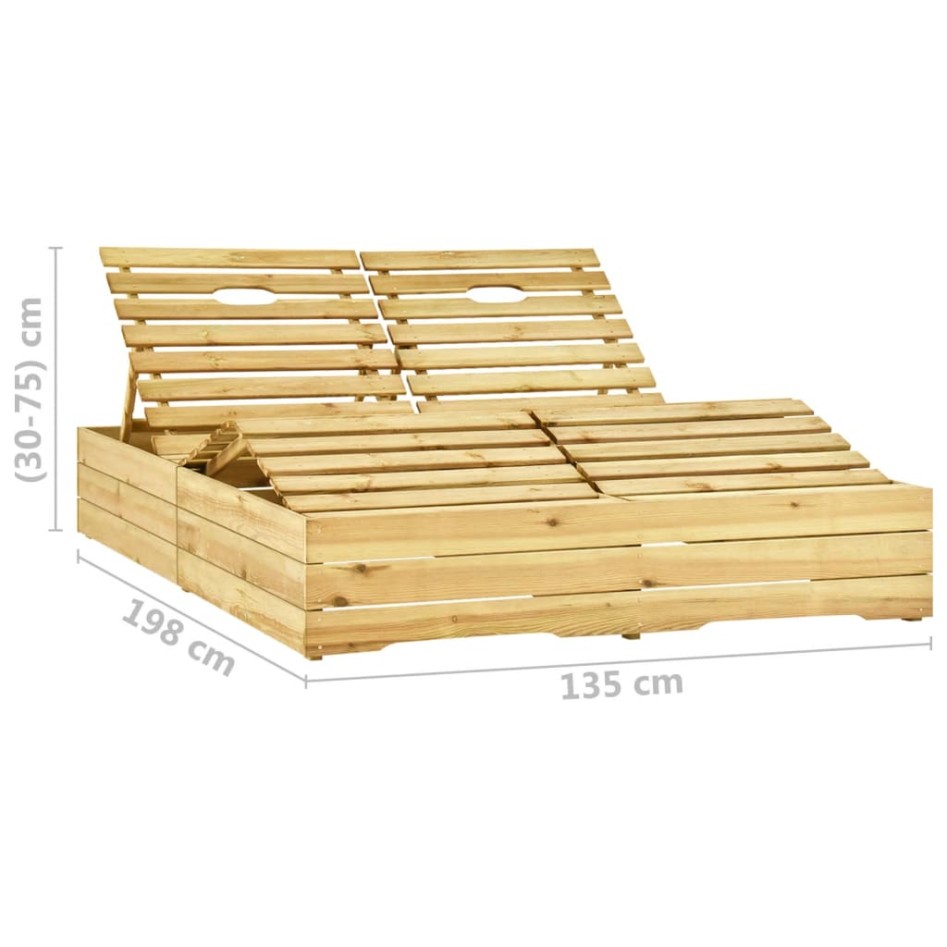 Tumbona doble de madera de pino impregnada