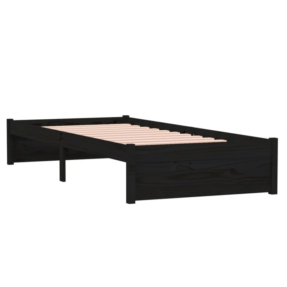 Estructura de cama sin colchón madera maciza negro 75x190