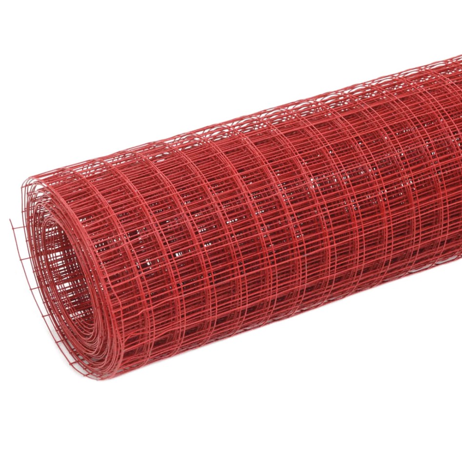 Alambrada de gallinero acero revestimiento PVC rojo 25x1