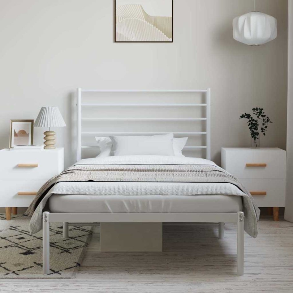 Estructura cama sin colchón con cabecero metal blanco