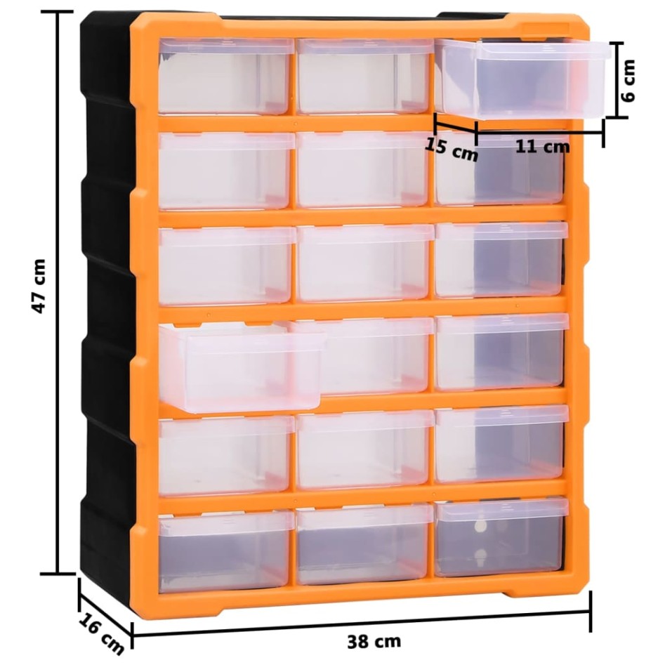 Organizador multicajones con 18 cajones intermedios 38x16x47