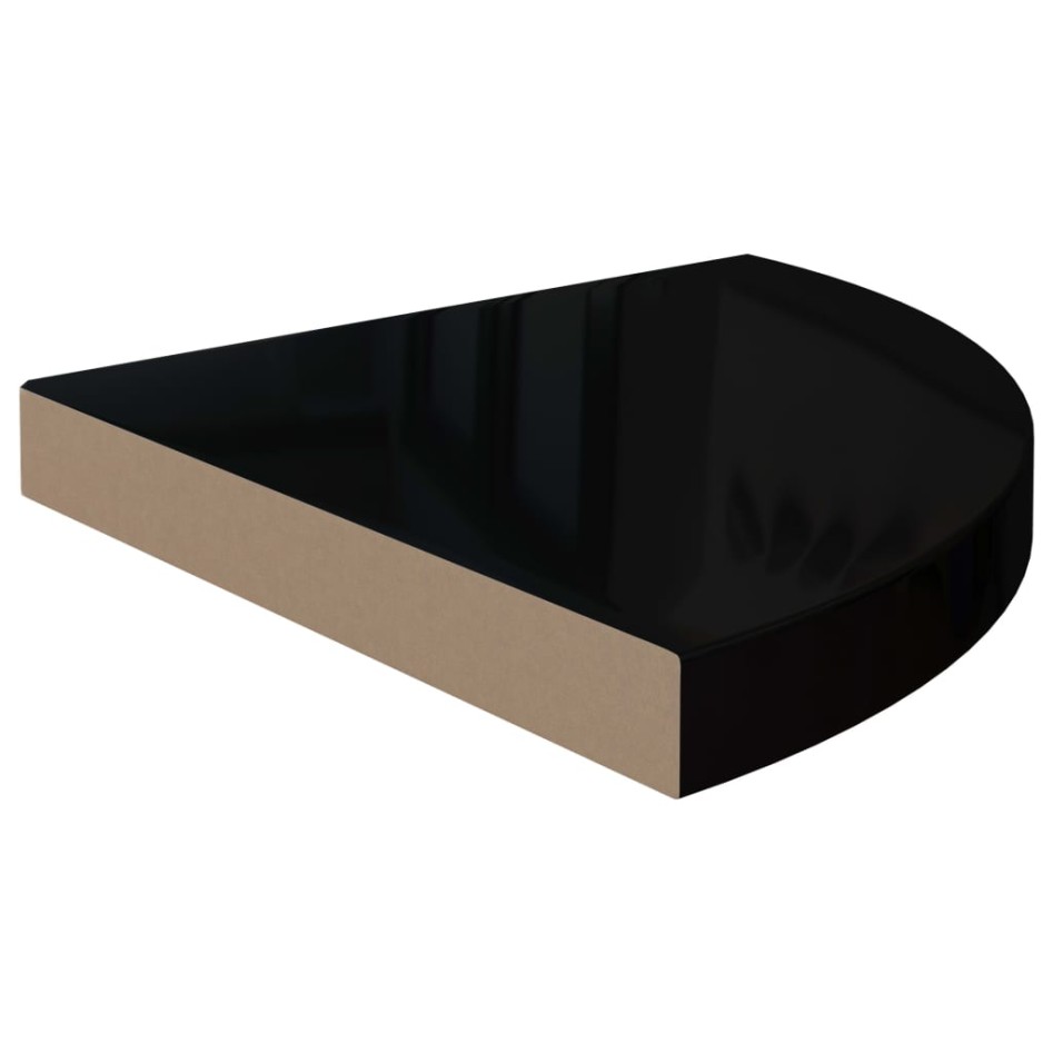 Estantes flotantes esquina 4 uds MDF negro brillo 35x35x3,8