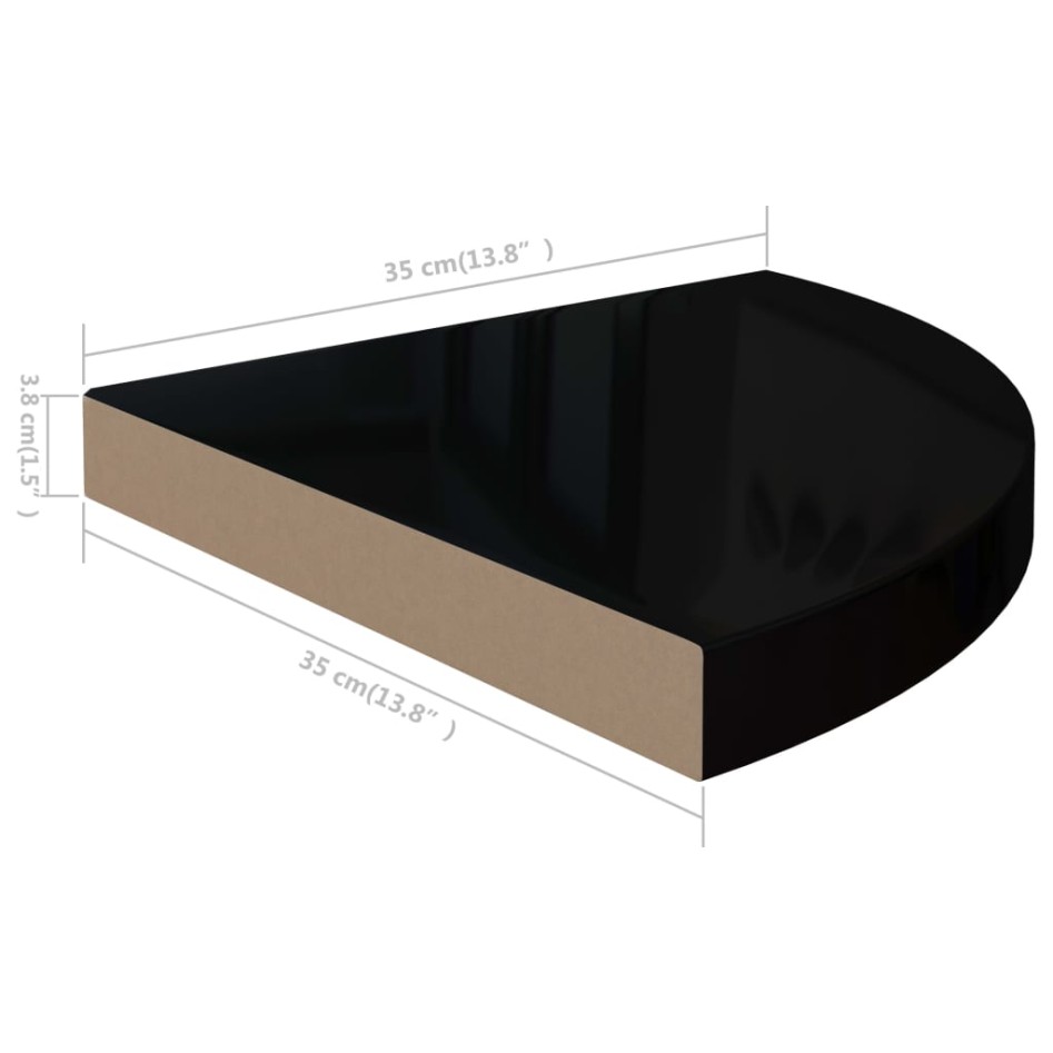 Estantes flotantes esquina 4 uds MDF negro brillo 35x35x3,8