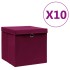 Cajas de almacenaje con tapas 10 uds rojo oscuro 28x28x28