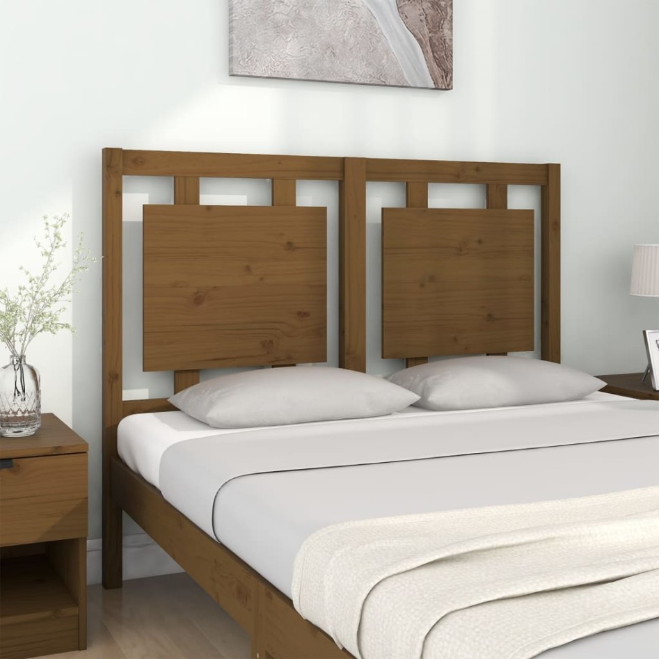 Cabecero de cama madera maciza pino marrón miel 125,5x4x100