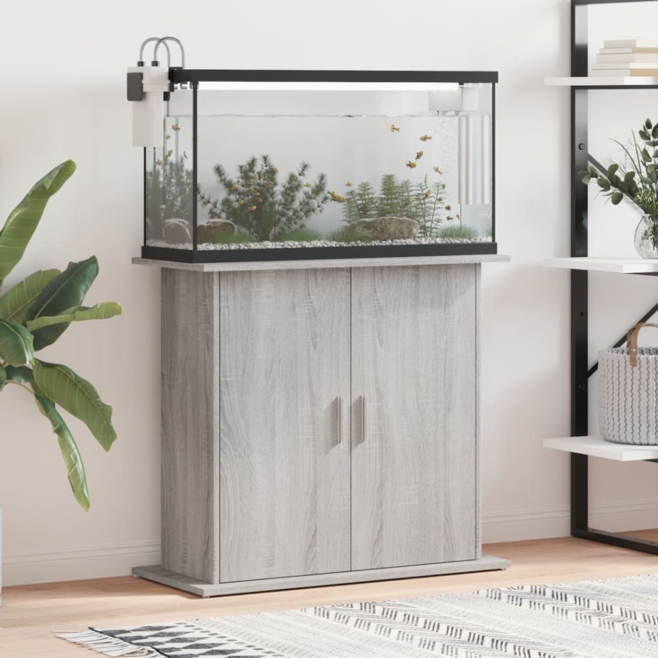 Soporte para acuario madera ingeniería gris Sonoma 81x36x73
