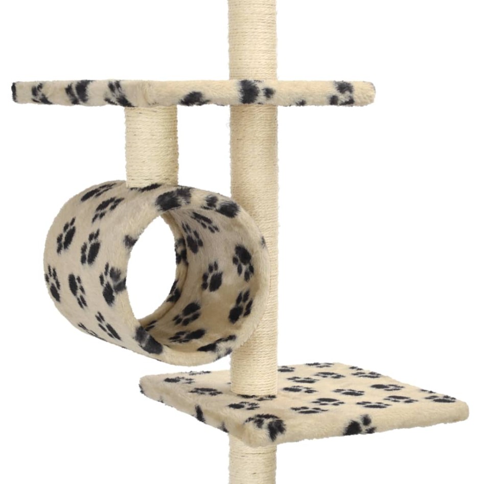 Rascador para gatos con postes de sisal huellas beige 260