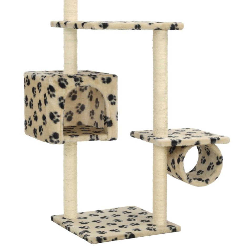 Rascador para gatos con postes de sisal huellas beige 260