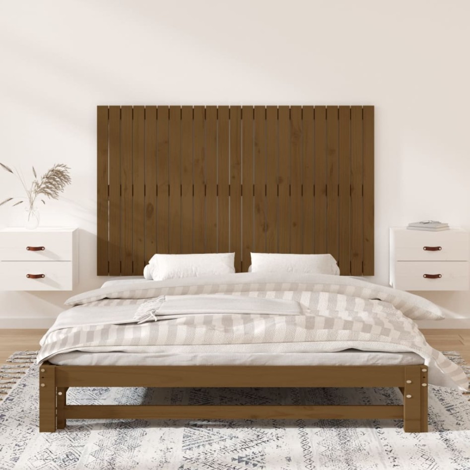Cabecero cama pared madera maciza pino marrón miel 147x3x90