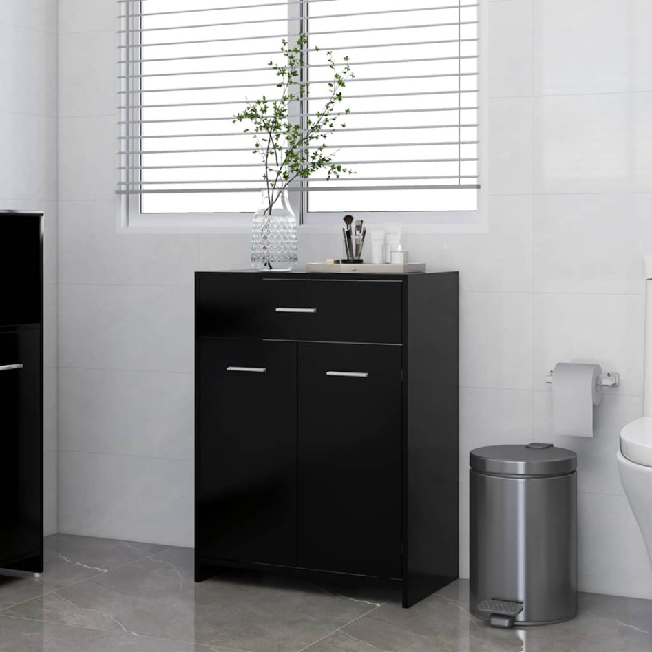 Armario de baño madera contrachapada negro 60x33x80