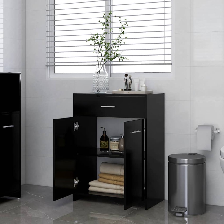 Armario de baño madera contrachapada negro 60x33x80