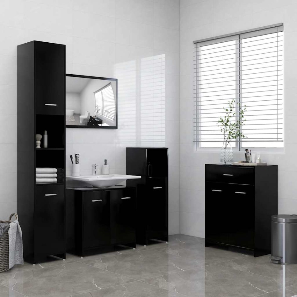 Armario de baño madera contrachapada negro 60x33x80