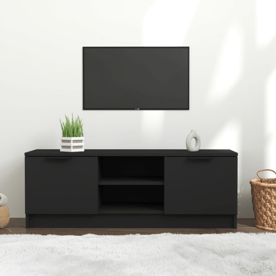 Mueble de TV madera contrachapada negro 102x35x36,5