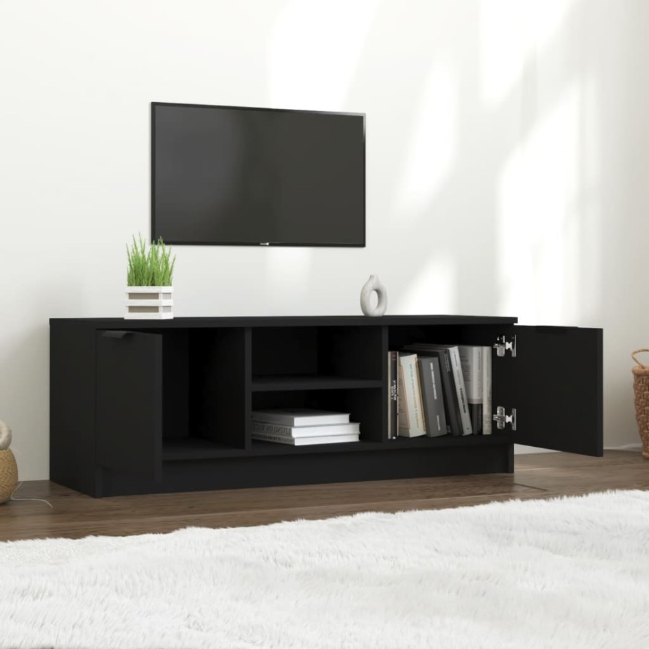 Mueble de TV madera contrachapada negro 102x35x36,5