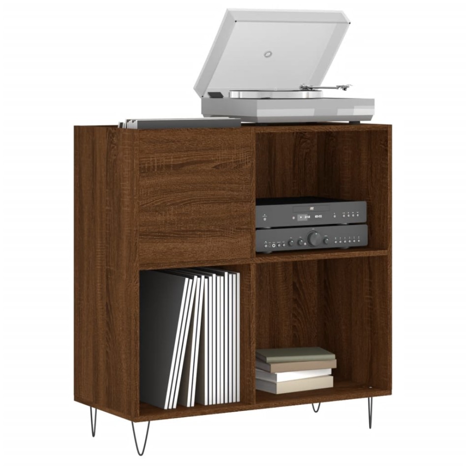Mueble discos madera contrachapada roble marrón 84,5x38x89