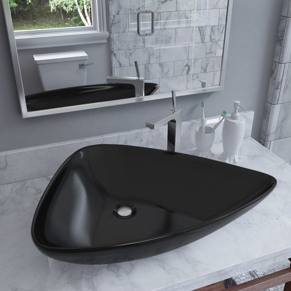 Lavabo de cerámica triangular negro 645x455x115