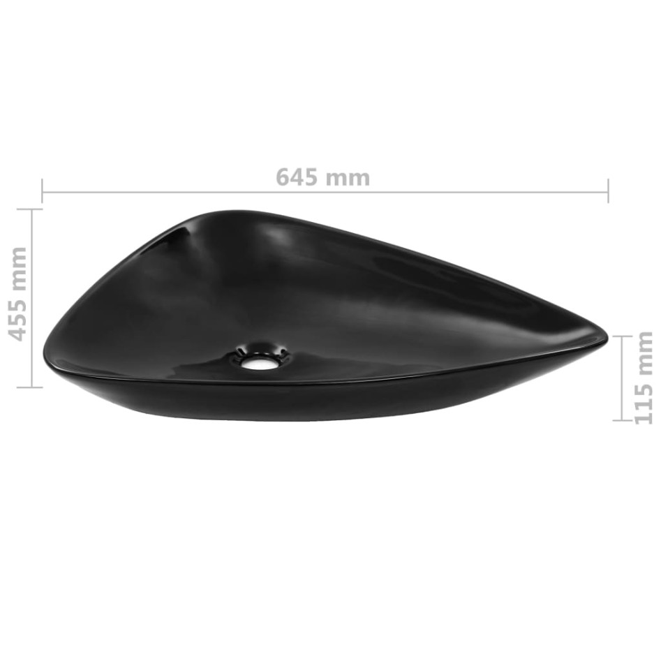 Lavabo de cerámica triangular negro 645x455x115