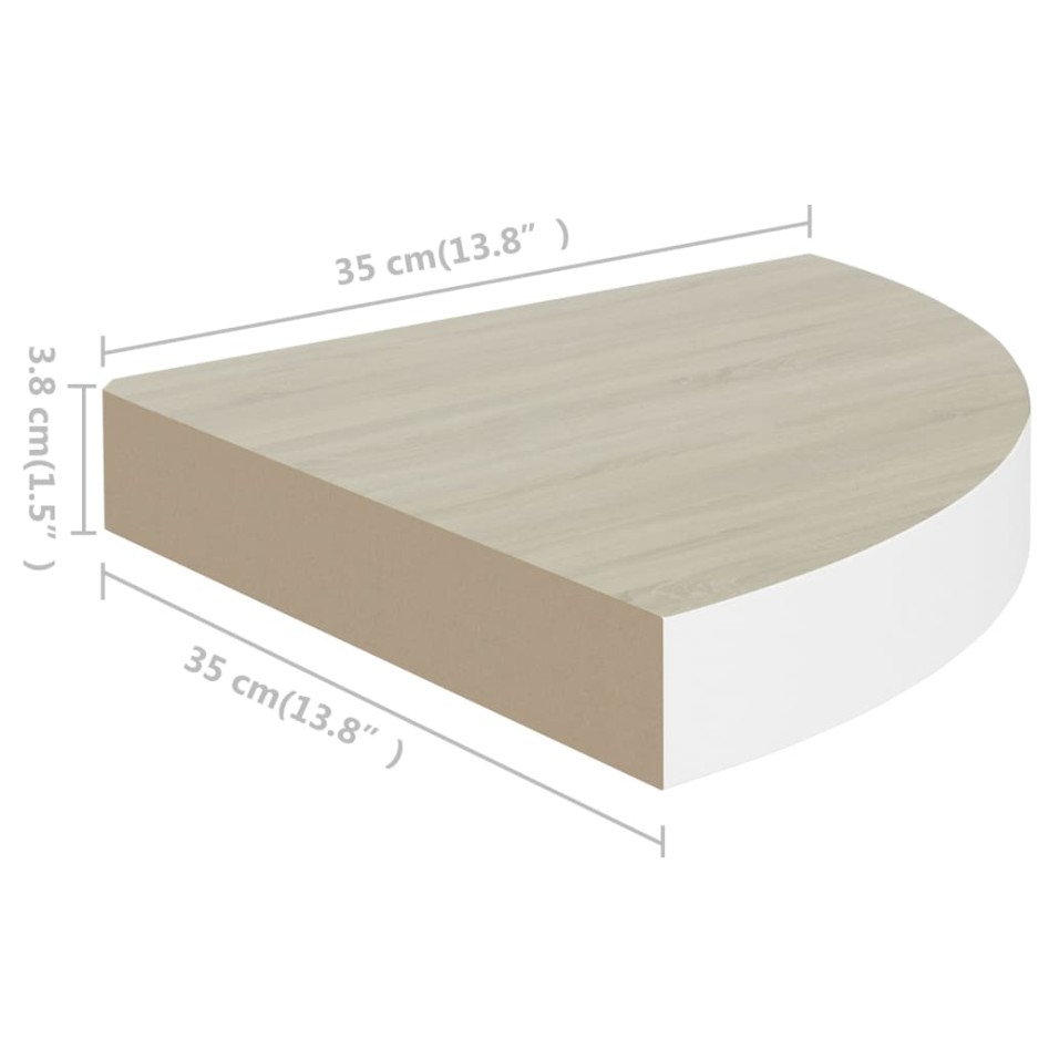 Estante de esquina de pared 4 uds MDF roble/blanco 35x35x3,8